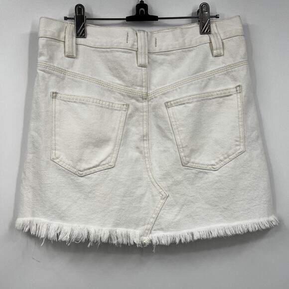 We The Free Free People Side Car White Denim Raw Hem Mini Skirt Size 26 - Picture 9 of 11